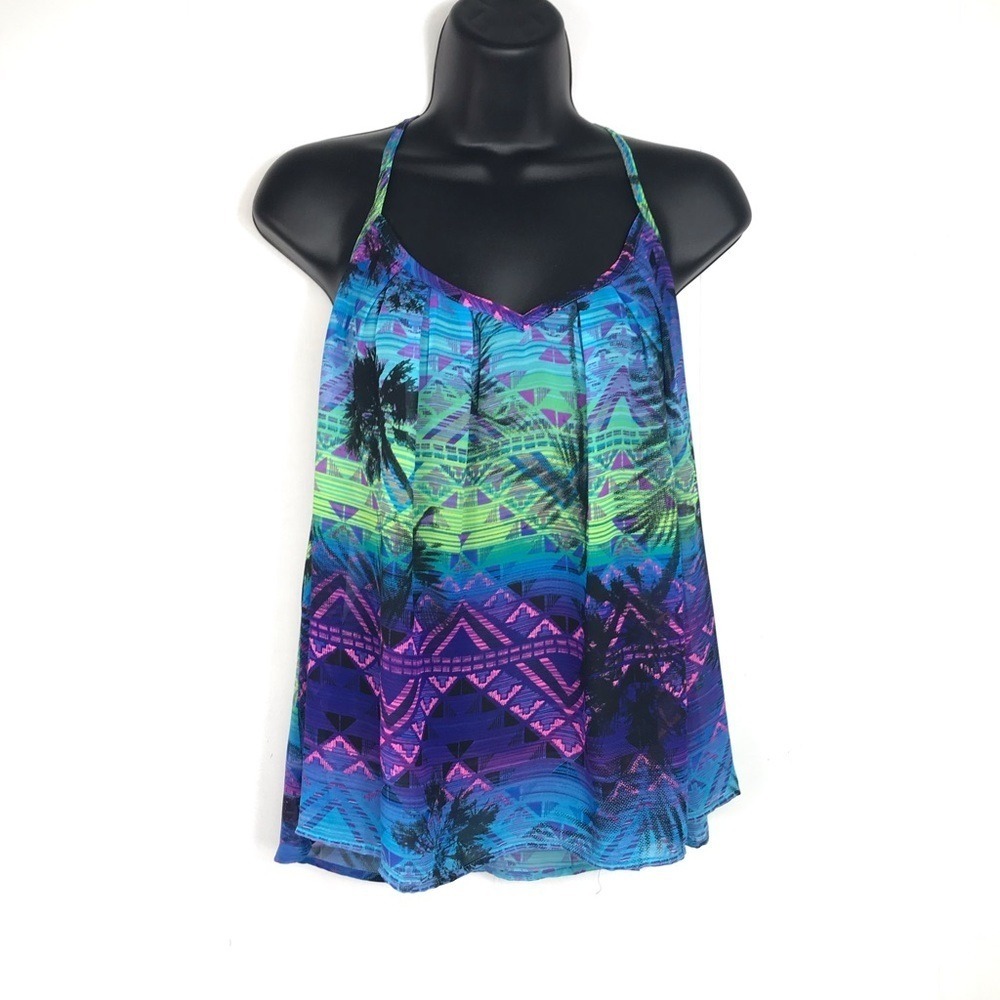 Womens Tropical Tribal Racerback Sheer Tank Multicolor Festival‎ Rave Tropical